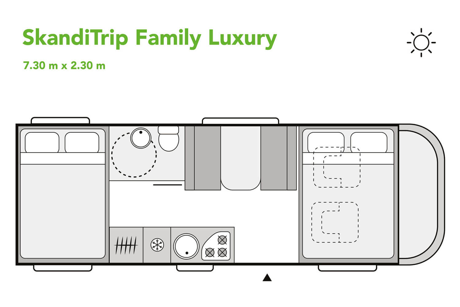 SkandiTrip family luxury motorhome dagtime blueprint